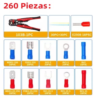 Foto 2 | Foto 2 | Kit 260pcs Juego De Terminales De Cable De Crimpado Aislado Eo Safe Imports Esi-18723 Multicolor