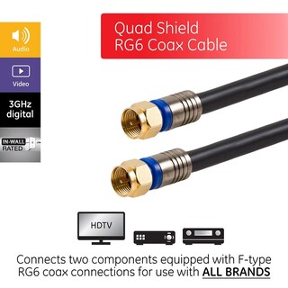 Foto 2 | Foto 2 | Cable Coaxial Ge Rg6 De 25 Pies Con Blindaje Cuádruple, 3 Ghz, Tipo F, Negro - Venta Internacional.