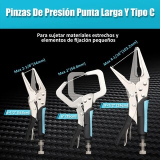 Foto 3 | Foto 3 | Pinzas De Presión 6pcs  Mordaza Curva  Punta Larga Y Tipo C Eo Safe Imports Esi-20879 Negro
