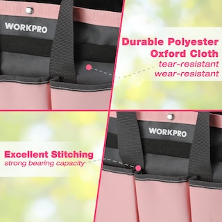 Foto 7 | Foto 7 | Bolsa De Jardín Workpro Para Herramientas De Jardín Con 8 Bolsillos, Color Rosa - Venta Internacional.