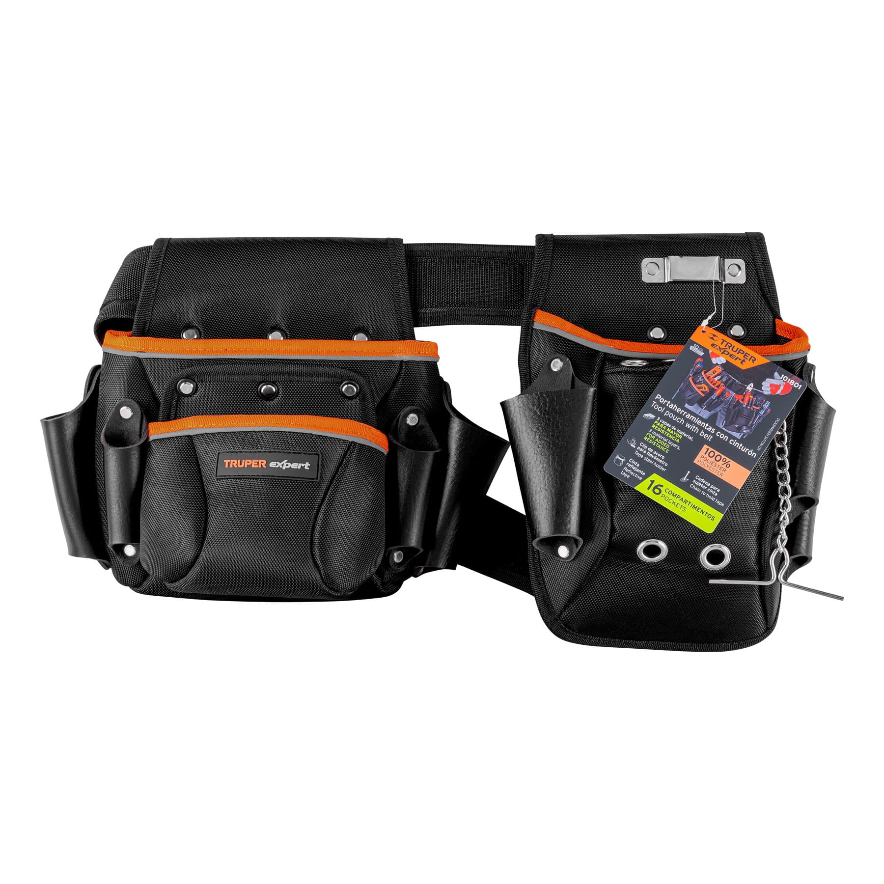 Cinturón Portaherramientas Truper POHE-16NX color Negro 16
