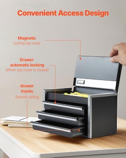 Foto 4 | Foto 4 | Caja De Herramientas Vevor Metal De 22 Cm Con 3 Cajones Portátil Con Forros De Eva - Venta Internacional.