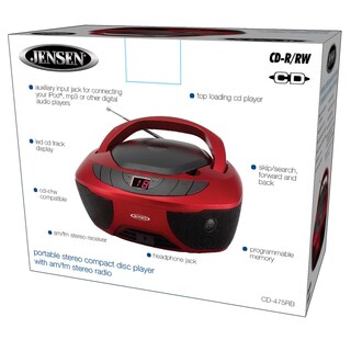 Foto 7 | Foto 7 | Reproductor De Cd Portátil Estéreo Boombox Deportivo Jensen Cd-475r - Venta Internacional.