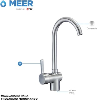 Foto 3 | Foto 3 | Mezcladora Monomando Cromada Para Fregadero De Cocina, Fabricada En Zinc Y Latón