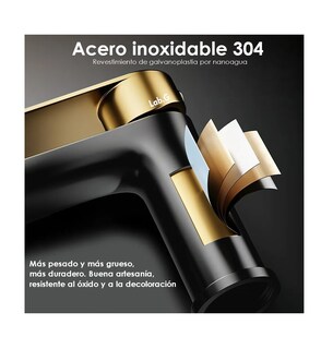 Foto 4 | Foto 4 | Grifo Mezclador De Encimera Para Baño De Acero Inoxidable Negro Con Oro