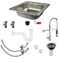 Kit Completo De Tarja Sencilla Meer-CNX color Gris Con Mezcladora Flexible Para Cocina
