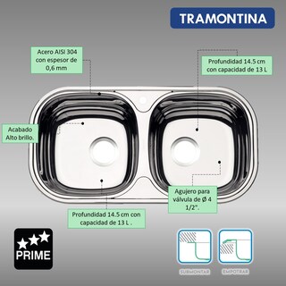 Foto 3 | Foto 3 | Cubeta Duplex Rectangular de Acero Inoxidable Tramontina