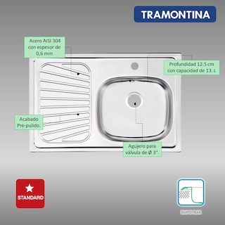Foto 2 | Foto 2 | Fregadero de Empotrar Tramontina 93849515 color Plata 80 X 52 CM