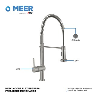 Foto 2 | Foto 2 | Meer Faucets By Cnx | Tarja Premium De Acero Inoxidable + Mezcladora De Cuello Retráctil Y 2 Funciones De Chorro Y Contracanasta