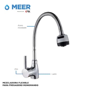 Foto 3 | Foto 3 | Meer Faucets By Cnx | Tarja De Acero Inoxidable + Mezcladora De Cuello Flexible Cromada En Acero Inoxidable, Incluye Canastilla