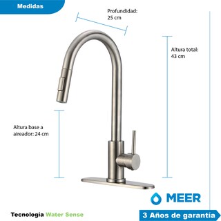 Foto 7 | Foto 7 | Meer Faucets By Cnx | Fregadero Para Cocina Con Escurridero Derecho De Acero Inoxidable, Mezcladora Y Accesorios De Instalación