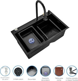 Foto 2 | Foto 2 | Tarja Meer-CNX Negra de Acero Inoxidable para Empotrar con Mezcladora y Accesorios