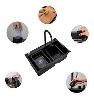 Foto 3 | Foto 3 | Tarja Meer-CNX Negra de Acero Inoxidable para Empotrar con Mezcladora y Accesorios