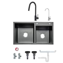 Kit De Tarjas Dobles En Acero Inoxidable, Incluye Monomando, Llave Para Filtro De Agua, Mangueras Y Kit De Instalación