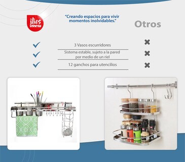 Foto 8 | Foto 8 | Estante de Cocina con 3 Vasos Y 12 Ganchos Ilios Innova