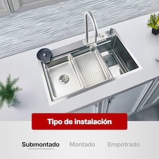 Foto 6 | Foto 6 | Tarja De Cocina Maxims 75x46 Cm Con Cascada Y Lava Vasos Acero Inoxidable Satinado