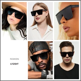 Foto 5 | Foto 5 | Gafas De Sol Lyzoit Square Oversized Shield Negras Para Mujer/hombre - Venta Internacional.