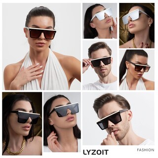 Foto 4 | Foto 4 | Gafas De Sol Lyzoit Cuadradas De Gran Tamaño Sin Montura Uv400 Negras - Venta Internacional.