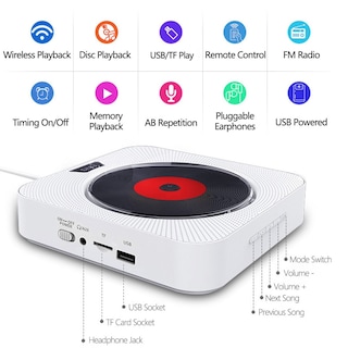 Foto 5 | Foto 5 | Reproductor de CD de Pared Reproductor De Mp3 Usb Bluetooth Portátil - Venta Internacional