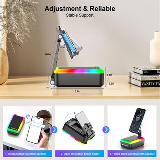 Foto 4 | Foto 4 | Soporte Para Teléfono Celular Con Altavoz Bluetooth Jteman Con Color Negro Claro - Venta Internacional.