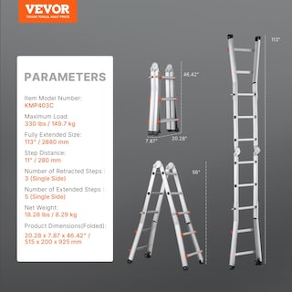 Foto 7 | Foto 7 | Escalera Telescópica Vevor A Frame, 9,5 Pies, Aluminio Compacto, 330 L - Venta Internacional.