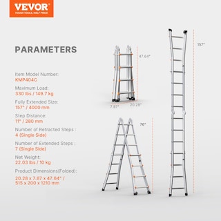 Foto 7 | Foto 7 | Escalera Telescópica Con Marco Tipo A Vevor, 13 Pies, Compacta, Aluminio, 330 Libras - Venta Internacional.