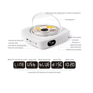 Foto 5 | Foto 5 | Reproductor de CD y DVD Blanco Bluetooth con Montaje en Pared