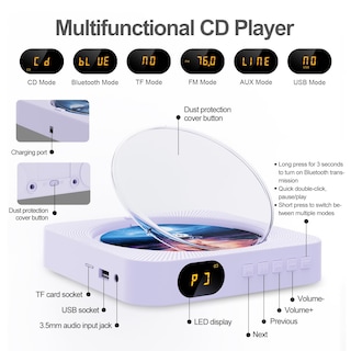 Foto 6 | Foto 6 | Reproductor De Cd Portátil Micocious Con Bluetooth Y Radio Fm - Venta Internacional.