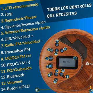 Foto 5 | Foto 5 | Reproductor De Cd Portátil Klim Discover Wood Con Bluetooth Y Radio Fm - Venta Internacional.