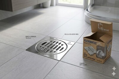 Foto 4 | Foto 4 | Coladera de Piso Fleximatic 10x10 cm con Rejilla Acero Inoxidable y Antiolores