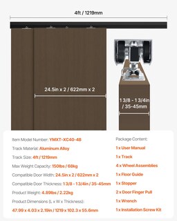 Foto 7 | Foto 7 | Kit De Herrajes Para Puertas Bypass Vevor, Aleación De Aluminio De Alta Resistencia De 4 Pies - Venta Internacional.