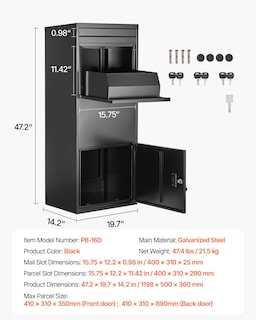 Foto 7 | Foto 7 | Caja De Entrega De Paquetes Vevor 120x31x45 Cm De Acero Galvanizado Negro - Venta Internacional.