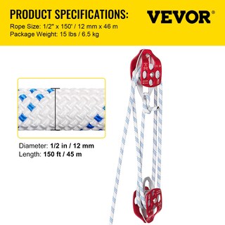 Foto 7 | Foto 7 | Block And Tackle Vevor Twin Sheave De 150 Pies Con Cuerda Trenzada - Venta Internacional.
