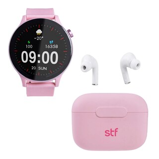 Foto 1 | Foto 1 | Kit Stf Smartwatch Reloj Kronos Sound Pack + Audífonos True Wireless Rosa