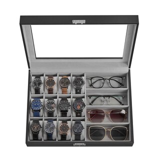 Foto 1 | Foto 1 | Watch Box Songmics De 16 Ranuras Con Cierre Con Tapa De Cristal Y Tinta Negra - Venta Internacional.