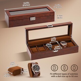 Foto 2 | Foto 2 | Watch Box Procase De Madera Con 6 Ranuras Para Hombre Con Tapa De Cristal, Color Espresso - Venta Internacional.