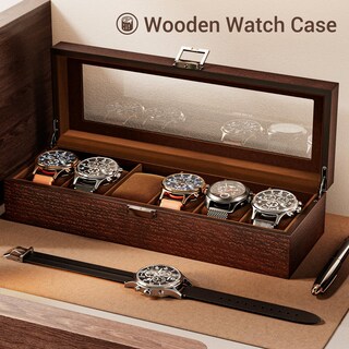 Foto 6 | Foto 6 | Watch Box Procase De Madera Con 6 Ranuras Para Hombre Con Tapa De Cristal, Color Espresso - Venta Internacional.