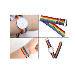 Foto 3 | Foto 3 | Reloj Pulsera Lgbt Extensible Arcoíris Colores Blanco Con Plateado