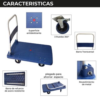 Foto 4 | Foto 4 | Chic-fantasy Carro Plataforma De Carga Plegable Carrito De Carga Manual Con 3 Ruedas 360° Freno Y 2 Fijas Uso Rudo Cap 600 Kg