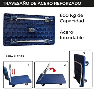 Foto 5 | Foto 5 | Chic-fantasy Carro Plataforma De Carga Plegable Carrito De Carga Manual Con 3 Ruedas 360° Freno Y 2 Fijas Uso Rudo Cap 600 Kg