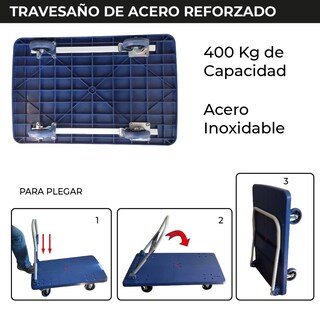 Foto 5 | Foto 5 | Chic-fantasy Carro Plataforma De Carga Plegable Carrito De Carga Manual Con 2 Ruedas 360° Freno Y 2 Fijas Uso Rudo Cap 400 Kg