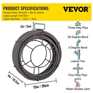 Foto 7 | Foto 7 | Cable De Limpieza De Desagües Sewer Snake Clog, 30 M X 13 Mm, Vevor - Venta Internacional.