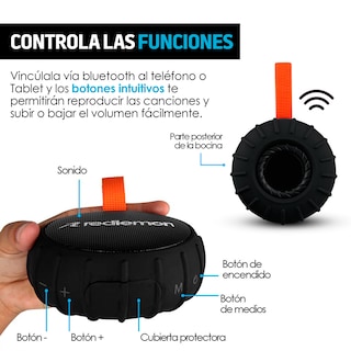 Foto 4 | Foto 5 | Bocina Bluetooth Redlemon 79127 color Negro Inalámbrica Portátil Contra Agua Resistente a Golpes y Caídas Sonido HD