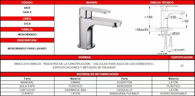 Foto 4 | Foto 4 | Monomando Para Lavabo De Baño Acero Inoxidable 4438.9 Dica Acabado Cromado Color Plateado