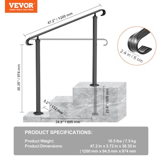 Foto 7 | Foto 7 | Barandilla Vevor Para Escaleras Exteriores De 2 A 3 Peldaños De Hierro Forjado - Venta Internacional.