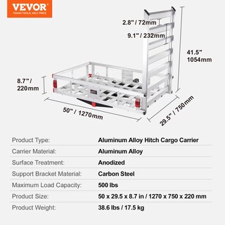 Foto 7 | Foto 7 | Transportador De Carga Hitch Vevor, 50 X 75 X 22 Cm, 227 Kg, Aluminio Con Rampa - Venta Internacional.
