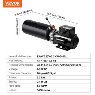 Foto 7 | Foto 7 | Unidad De Potencia Hidráulica Vevor 10l 220v 3hp Para Elevador De Coches 2950 Psi - Venta Internacional.