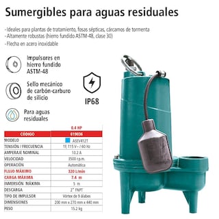 Foto 2 | Foto 2 | Bomba Sumergible Para Aguas Residuales, Iusa 0.4 Hp
