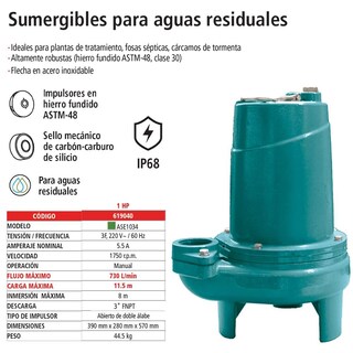 Foto 2 | Foto 2 | Bomba Sumergible Para Aguas Residuales, Iusa 1 Hp