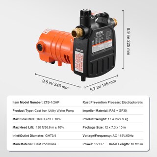 Foto 7 | Foto 7 | Bomba De Transferencia De Agua Vevor 115v Ac 1600 Gph 1/2hp De Hierro Fundido - Venta Internacional.
